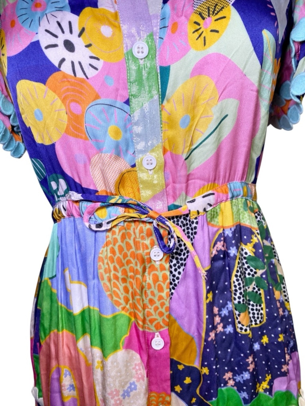 Celia B Vibrant Abstract Print Tiered
Button Down Maxi Dress - Scallop Trim - Picture 6 of 16